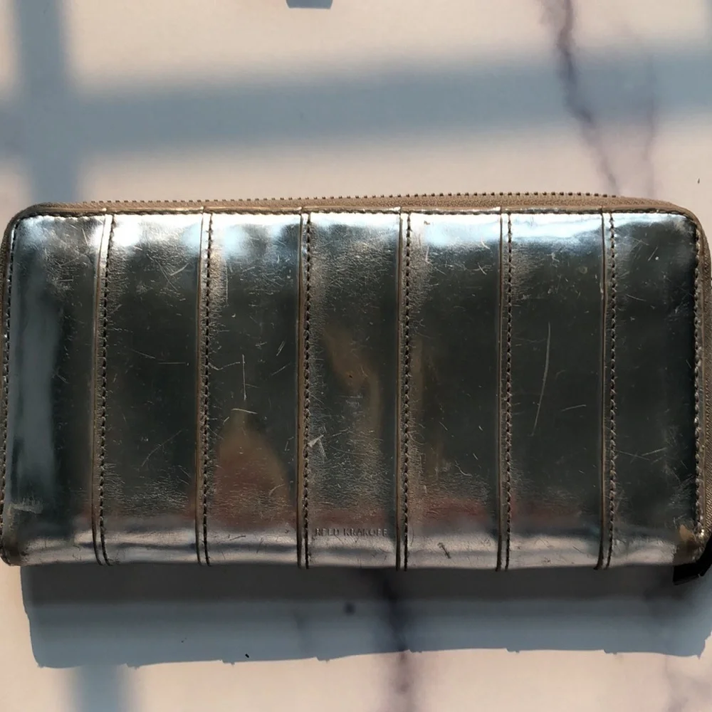 Reed Krakoff Silver Leather Zip Around Ribbon Large Wallet Flawed